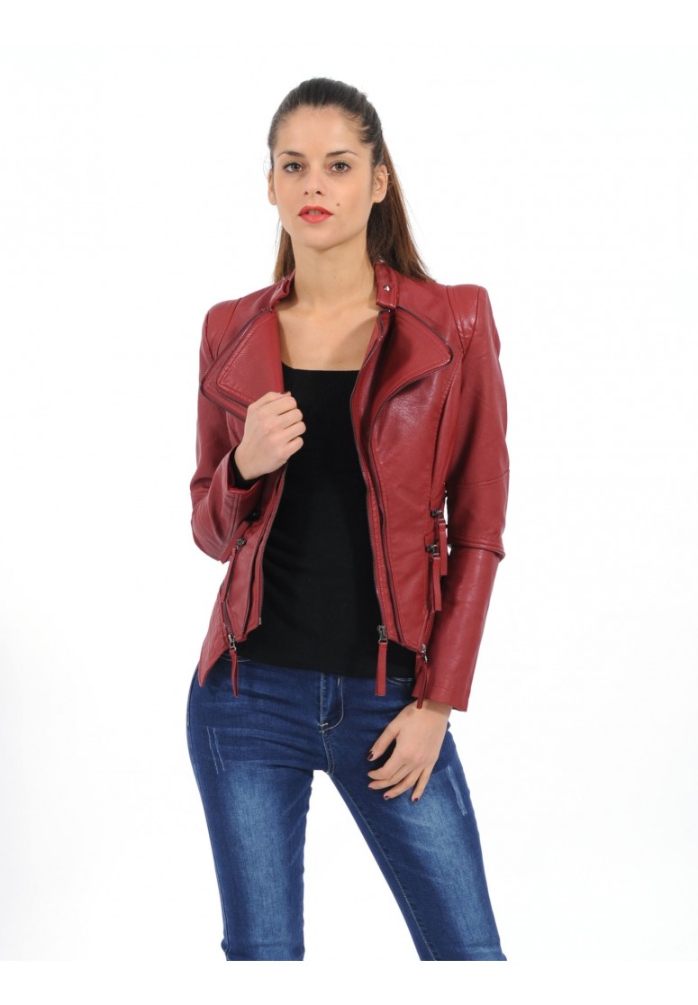 manteau cuir bordeaux