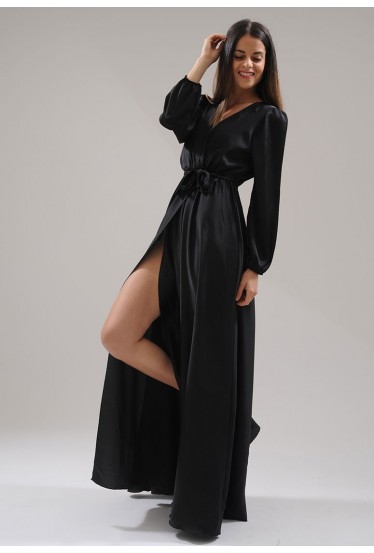 Robe longue à fente satin noir