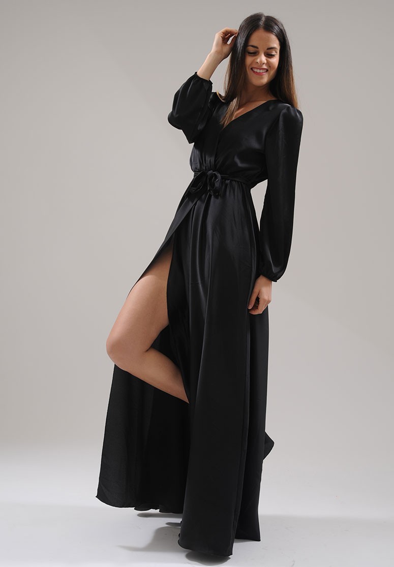 Robe Longue Fente Satin Noir Tr S Chic Et Classe