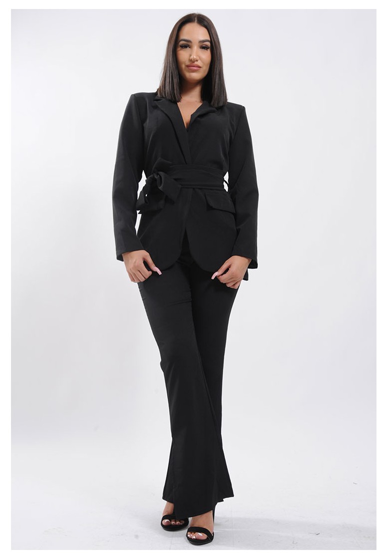 Ensemble femme blazer en pantalon à bandeau noir chic et tendance