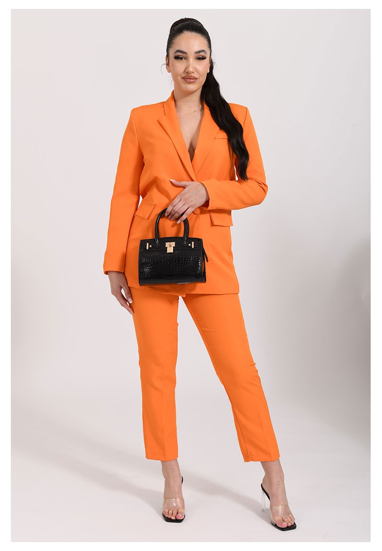 Ensemble haut et bas veste de blazer et pantalon de tailleur orange