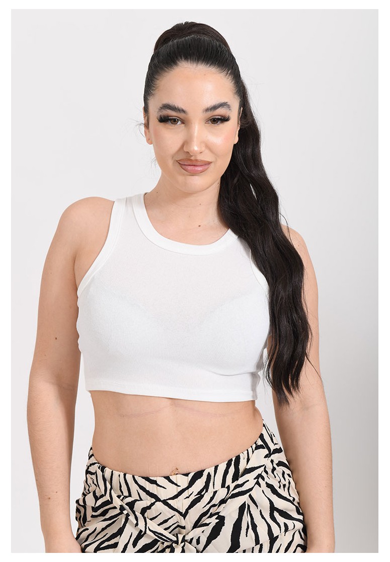 Debardeur crop top blanc cotele tendance pour femmes