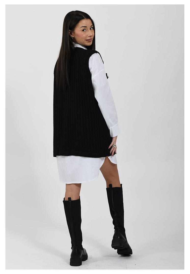 Pull sans manches noir long