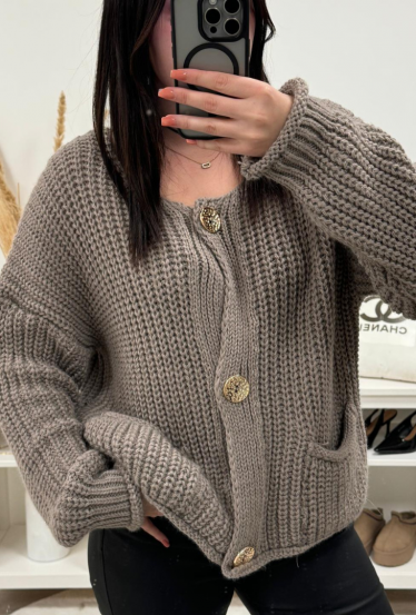 Gilet en maille marron à...