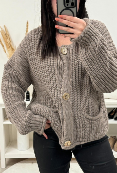 Gilet en maille marron à...