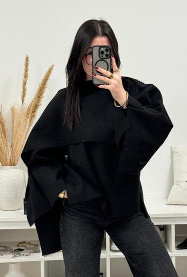Poncho noir texturé