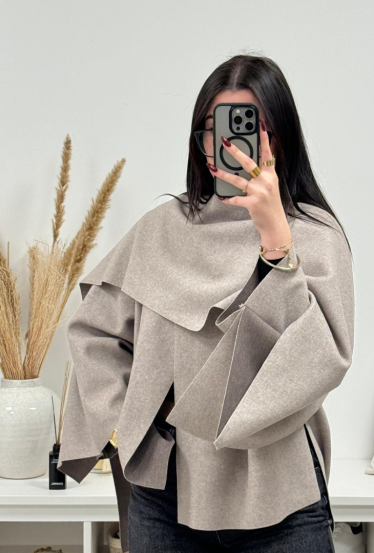 Poncho taupe texturé