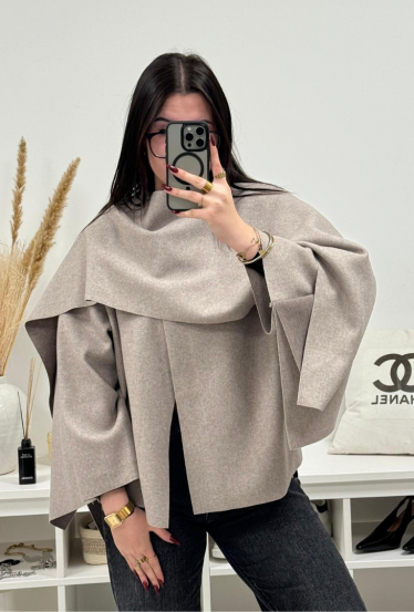 Poncho taupe texturé